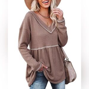 NWOT Waffle Tunic Loose Long Sleeve Peplum Flowy Swing Babydoll Dress Top XL